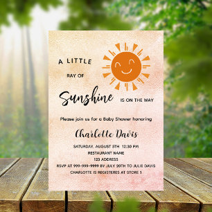 Invitation Carte Postale Sunshine Baby shower rose fille soleil