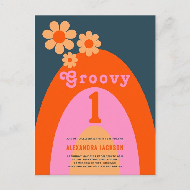 Invitation Carte Postale Super One Rainbow 1er anniversaire (Devant)