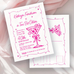 Invitation Carte Postale SURPRISE FÊTE 40e anniversaire Doodle rose Martini