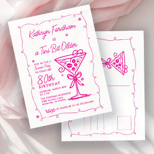 Invitation Carte Postale SURPRISE FÊTE 80e anniversaire Doodle rose Martini