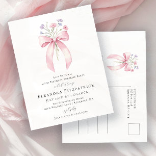 Invitation Carte Postale SURPRISE PARTY 40th Birthday Bow Fleur sauvage