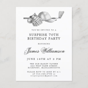 Invitation Carte Postale SURPRISE Party 70th Birthday Golf Theme
