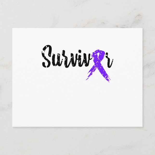 Invitation Carte Postale Survivante Violet Ruban Noir Sensibilisation au ca (Devant)