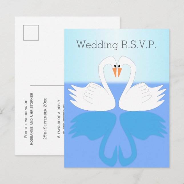 Invitation Carte Postale Swans Design Wedding RSVP (Devant / Derrière)