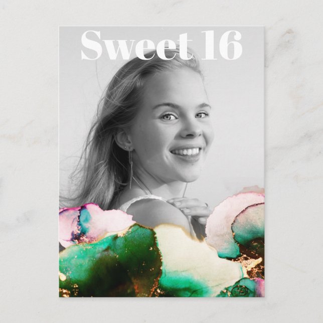 Invitation Carte Postale ** Sweet 16 Anniversaire Photo Green PinK Mint AP2 (Devant)