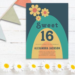 Invitation Carte Postale Sweet 16 Retro Daisy Arch fête d'anniversaire