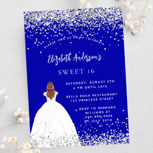 Invitation Carte Postale Sweet 16 robe de parties scintillant bleue royale