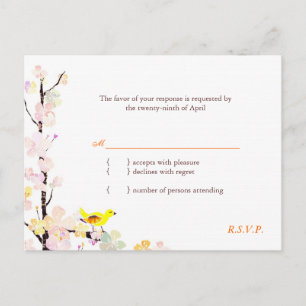 Invitation Carte Postale Sweet Bird sur le mariage de la fleur de cerisier