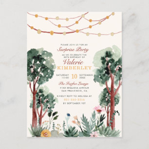 Invitation Carte Postale Sweet Green Botanical Trees Floral Surprise Party