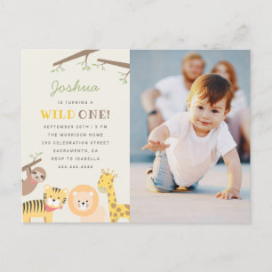 Invitation Carte Postale Sweet Safari Animaux Wild One Photo 1er Anniversai