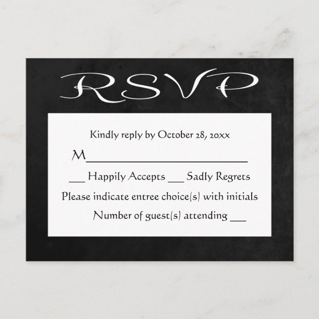 Invitation Carte Postale Tableau noir et blanc RSVP rustique (Pas de repas) (Devant)