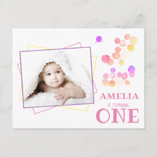 Invitation Carte Postale Taches colorées mignonnes Photo 1er anniversaire
