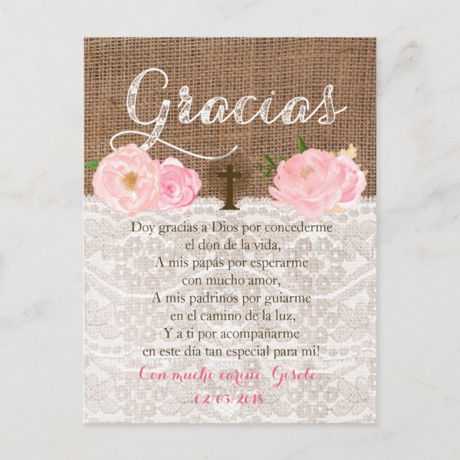 Invitation Carte Postale Tarjeta con oracion para invitados de Bautizo (Devant)