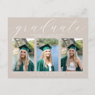 Invitation Carte Postale Taupe Calligraphie Graduation minimale 3 Photo