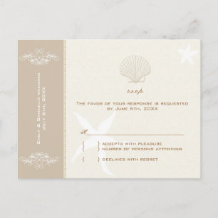 Invitation Carte Postale Taupe Ivory Destination Plage Mariage RSVP