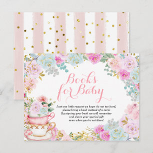 Invitation Carte Postale Tea Party Pastel Fleurs Livres pour bébé