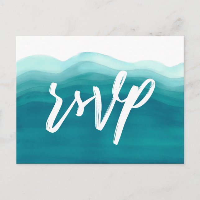 Invitation Carte Postale Teal Ombre Aquarelle Vague | Choix de Repas RSVP (Devant)