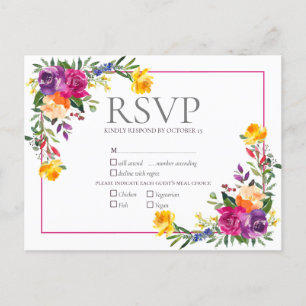Invitation Carte Postale Technicolor tendance Boho mariage floral RSVP