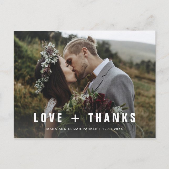 Invitation Carte Postale Texte moderne simple | Merci photo Mariage (Devant)