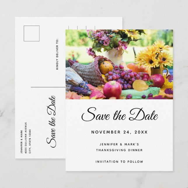 Invitation Carte Postale Thanksgiving Holiday Harvest Table Enregistrer la  (Devant / Derrière)