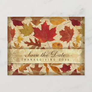 Invitation Carte Postale Thanksgiving Sauvez la date L'automne laisse beige