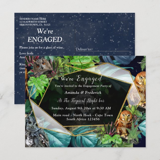 Invitation Carte Postale Thème de fête nocturne (Devant / Derrière)