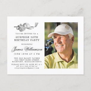 Invitation Carte Postale Thème de golf 50ème SURPRISE Anniversaire Photo