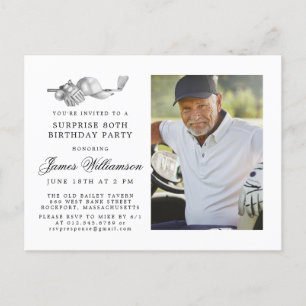 Invitation Carte Postale Thème de golf 80ème SURPRISE Anniversaire Photo