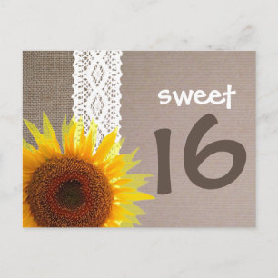 Invitation Carte Postale Toile de jute de tournesol et bonbon à dentelle