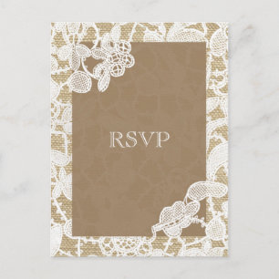 Invitation Carte Postale Toile de jute et dentelle florale blanche Mariage 
