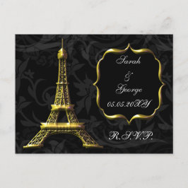 Invitation Carte Postale Tour Eiffel Or Mariage Français rsvp
