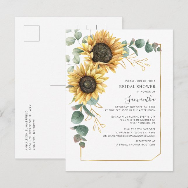 Invitation Carte Postale Tournesol floral Fête des mariées géométrique mode (Devant / Derrière)
