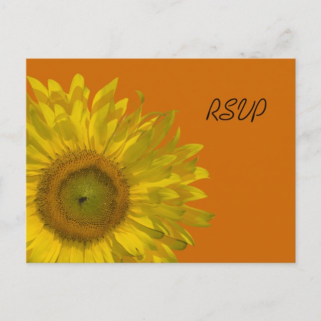 Invitation Carte Postale Tournesol jaune sur le mariage orange Réponse RSVP (Devant)