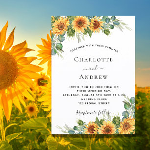 Invitation Carte Postale tournesol mariage eucalyptus boho élégant