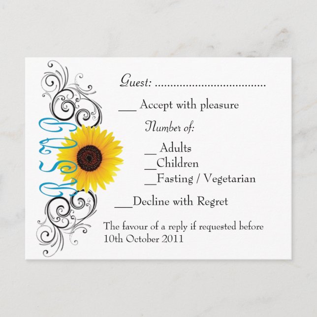 Invitation Carte Postale Tournesol RSVP (Devant)