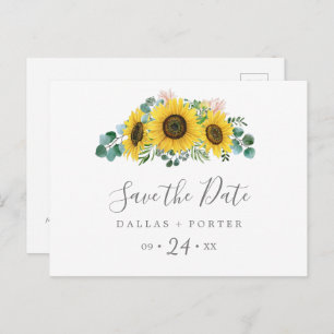 Invitation Carte Postale Tournesol rustique horizontal Enregistrer la date