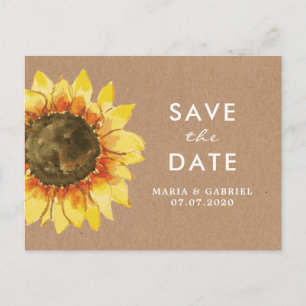 Invitation Carte Postale Tournesol rustique. Mariage champêtre Enregistrez