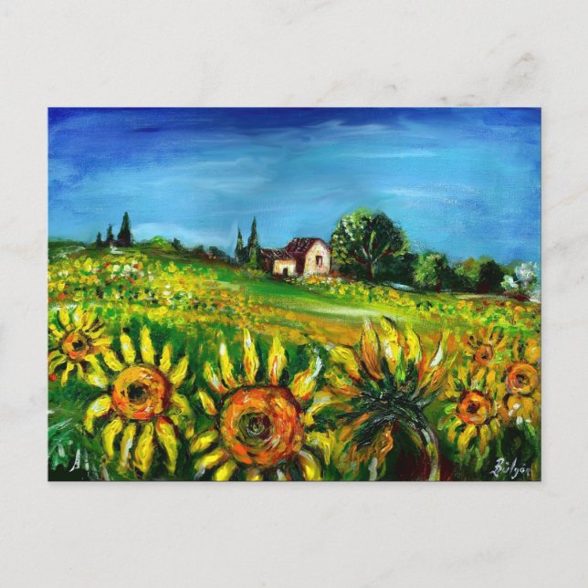 INVITATION CARTE POSTALE TOURNESOLS ET CAMPAGNE PAYSAGE DE LA TOSCANE (Devant)