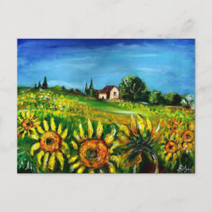 INVITATION CARTE POSTALE TOURNESOLS ET PAYSAGE DE LA TOSCANE
