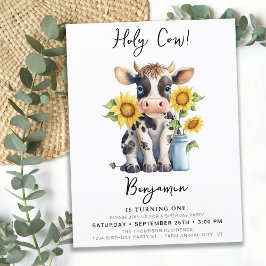 Invitation Carte Postale Tournesols Vache Mignonne Moderne Simple Ferme Ann