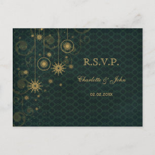 Invitation Carte Postale Tourteaux de neige rustiques en or vert Mariage d'