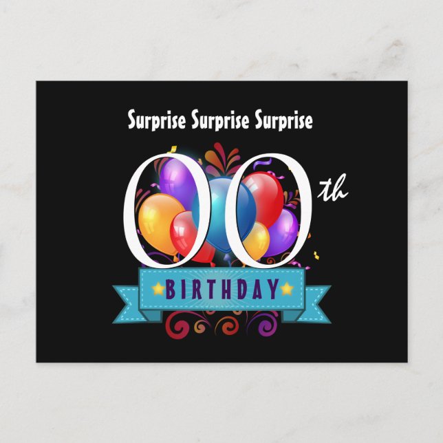 Invitation Carte Postale Toute année SURPRISE Anniversaire Ballons de fête  (Devant)