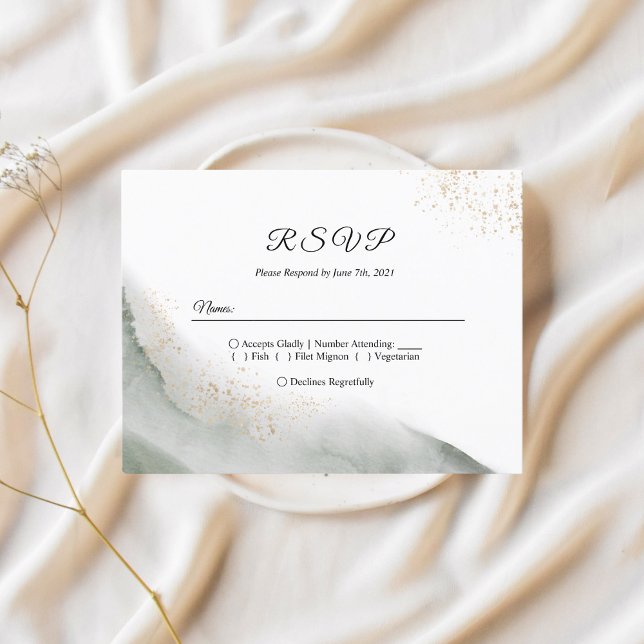 Invitation Carte Postale Traits aquarelle verte & or (Créateur téléchargé)