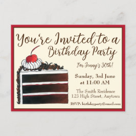 Invitation Carte Postale Tranche de gâteau forêt noire anniversaire nourrit