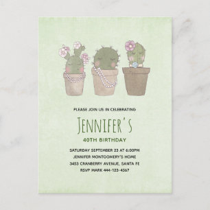 Invitation Carte Postale Trio de cactus souriants mignons aquarelle pour an