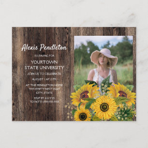 Invitation Carte Postale Tronc de Tournesol Rustique Fête Dortoir Douche