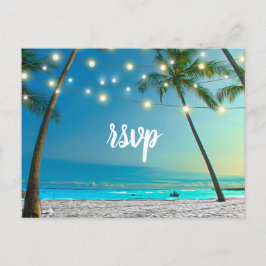 Invitation Carte Postale Tropical Beach Palms String Lights Adresse de reto