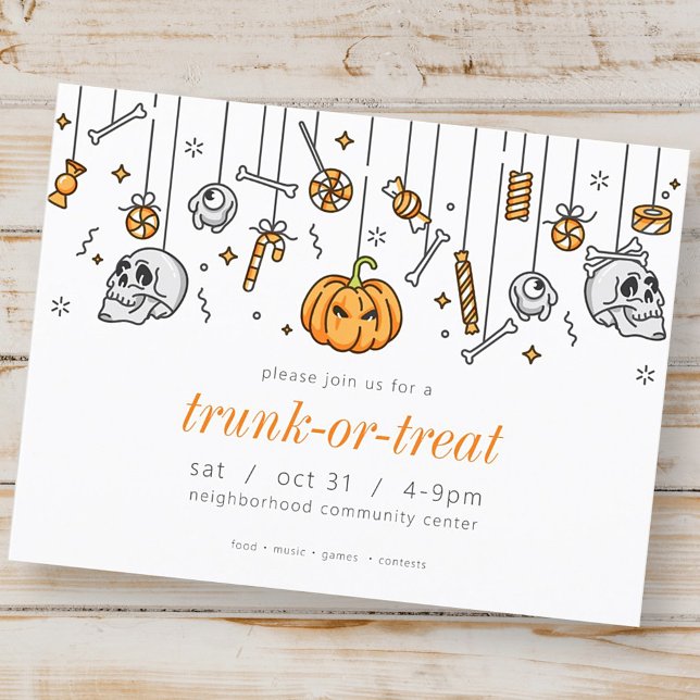 Invitation Carte Postale Trunk or Treat Modern Chic Halloween Party (Créateur téléchargé)