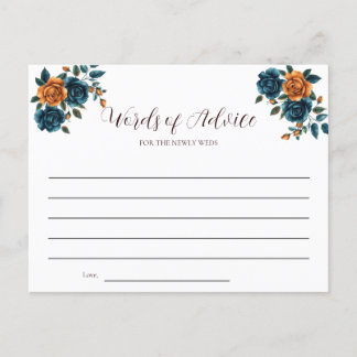Invitation Carte Postale Turquoise et brûlé Orange Mariage Mots de conseil 