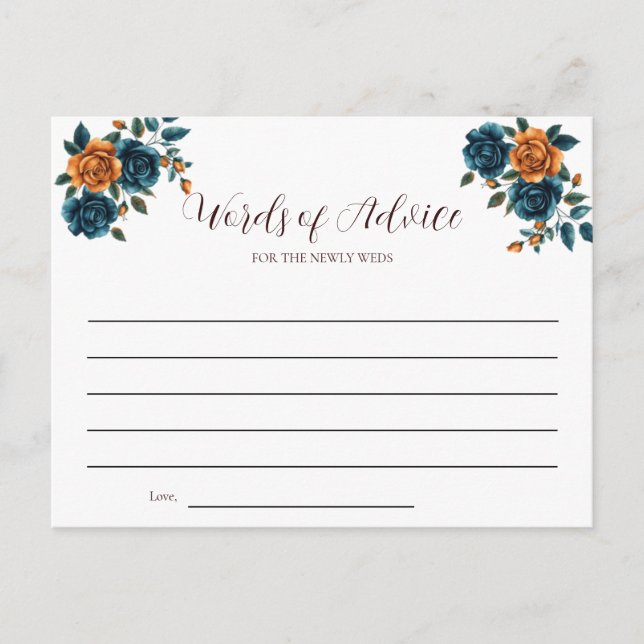 Invitation Carte Postale Turquoise et brûlé Orange Mariage Mots de conseil  (Devant)